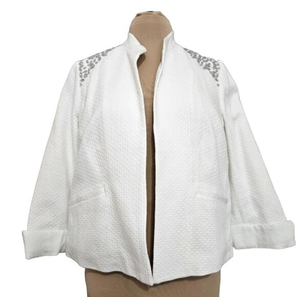 Chico's Jackets & Blazers - New Chico's Womens Embellished Jacket White Quilted Jeweled Large Cuff Sleeve